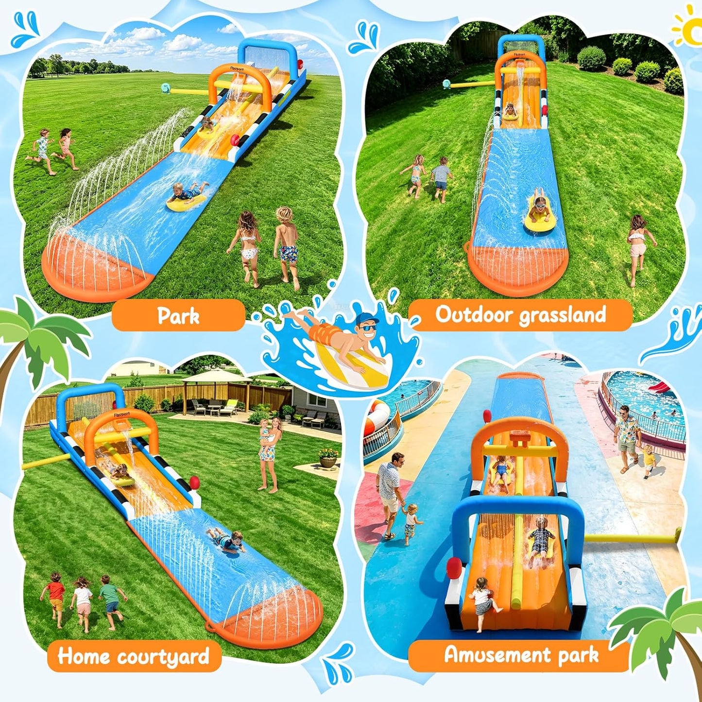 🏄♂️Inflatable slide for children with a built-in water spray system