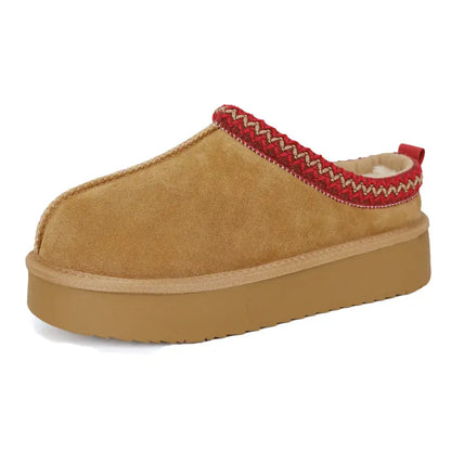 Women's Braided Leather Outdoor Suede Slippers Mini Platform Boots with Fluffy Fur Lining Short Ankle Boots for Autumn Winter Warm Walking Shoes