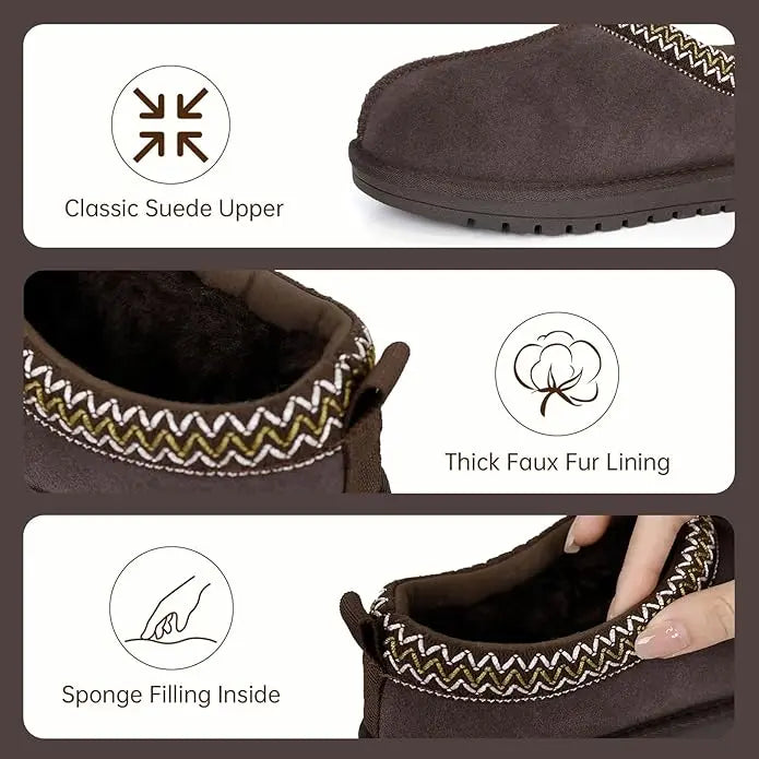 Women's Braided Leather Outdoor Suede Slippers Mini Platform Boots with Fluffy Fur Lining Short Ankle Boots for Autumn Winter Warm Walking Shoes