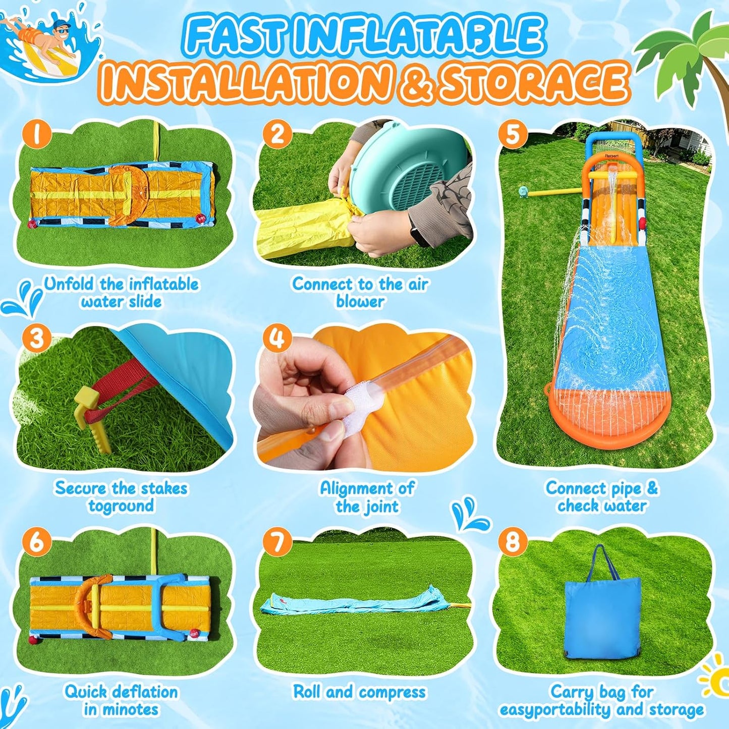 💦Backyard Inflatable Water Slide for Kids Play