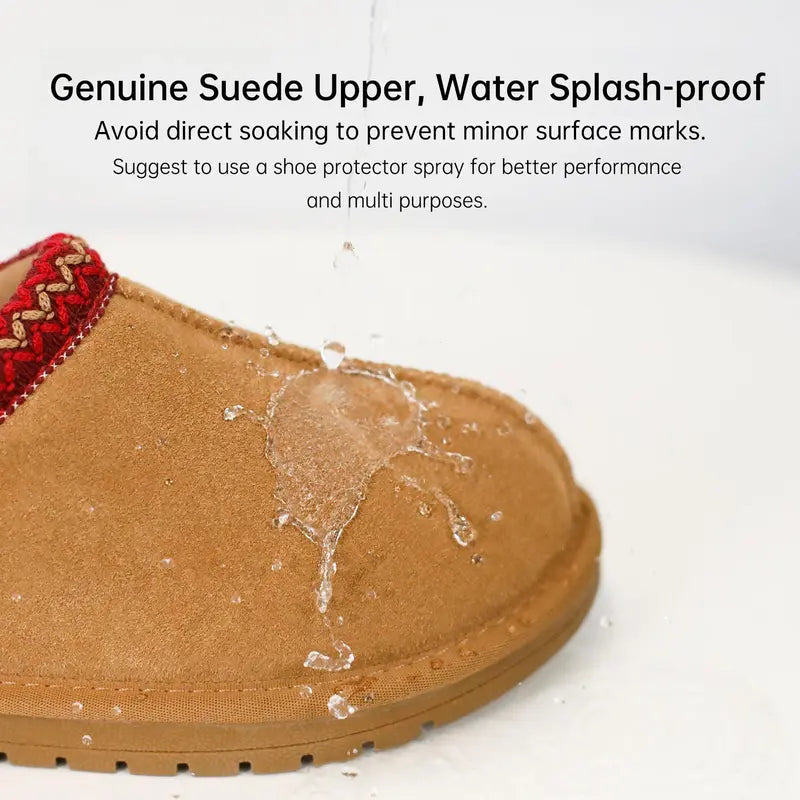 Women's Braided Leather Outdoor Suede Slippers Mini Platform Boots with Fluffy Fur Lining Short Ankle Boots for Autumn Winter Warm Walking Shoes