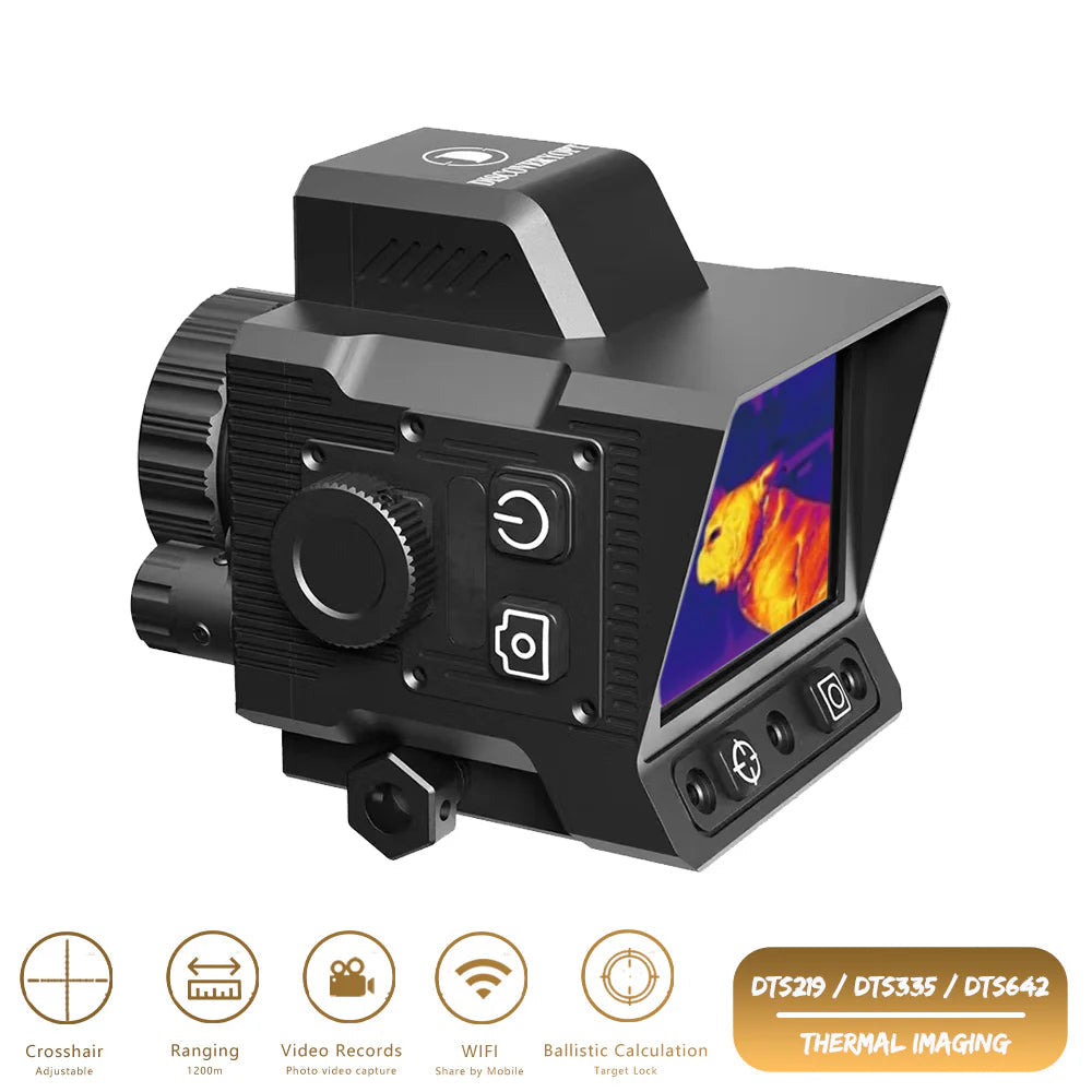 ✅DTS642 Clip-on Thermal Imager, 640X512 Resolution, 4 Pseudo-Color Modes, WiFi Connected, Shockproof Tactical Monocular Reticle for Hunting 🎯