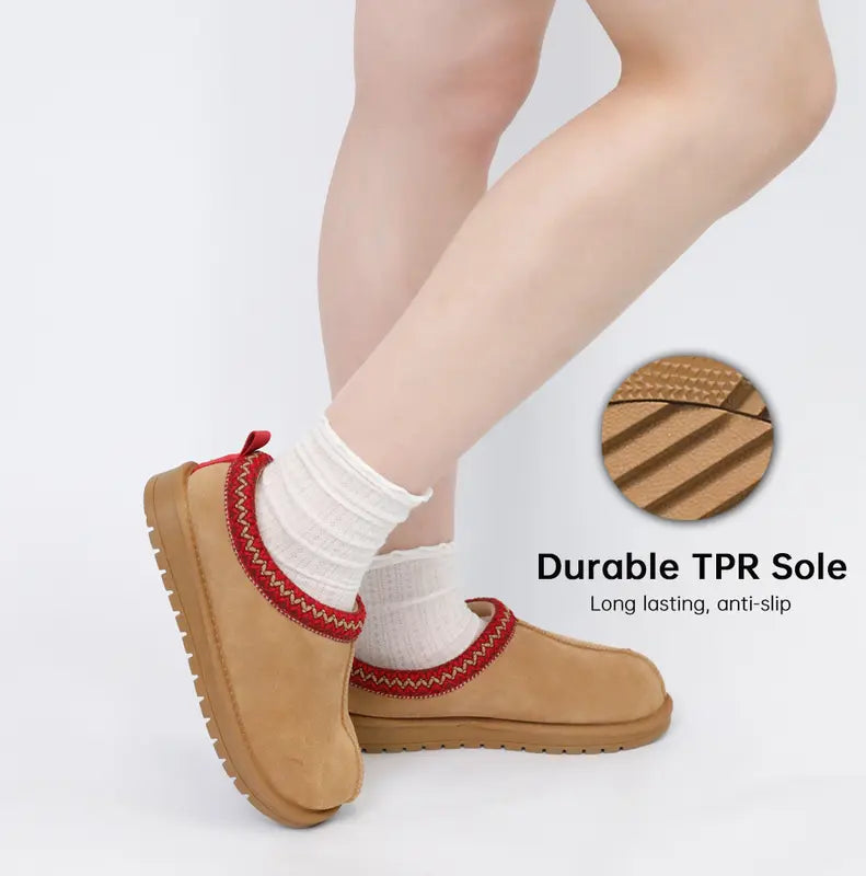 Women's Braided Leather Outdoor Suede Slippers Mini Platform Boots with Fluffy Fur Lining Short Ankle Boots for Autumn Winter Warm Walking Shoes
