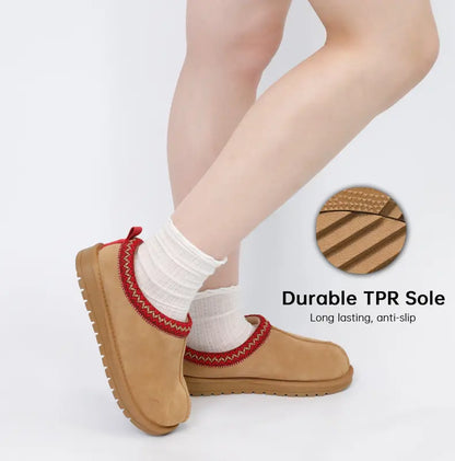 Women's Braided Leather Outdoor Suede Slippers Mini Platform Boots with Fluffy Fur Lining Short Ankle Boots for Autumn Winter Warm Walking Shoes