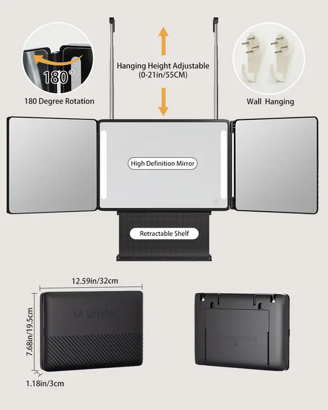 The 360 Mirror - Adjustable Trifold Barber Miror to Cut Your Own Hair
